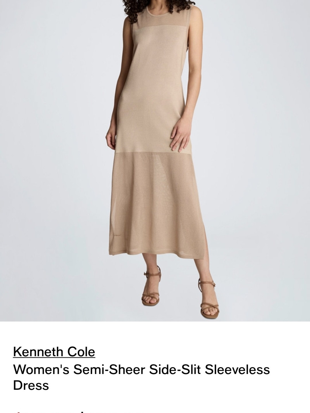 Kenneth Cole Beige Semi-Sheer Side Slit Sleeveless Dress NWT